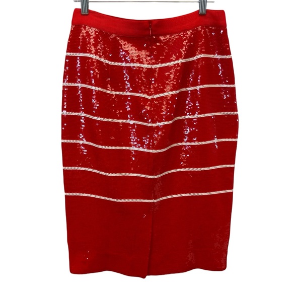 J Crew Red & White Sequined Pencil Skirt - Size 6 - Picture 2 of 5